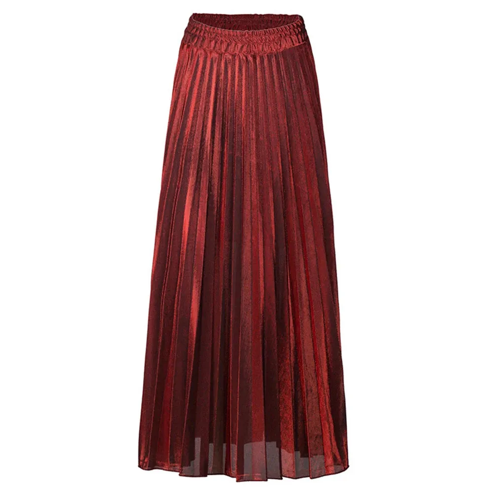 Solid Spliced Pleated Skirts For Women High Waist Temperament Casual Elegant Chic Skirt Female Fashion Clothing