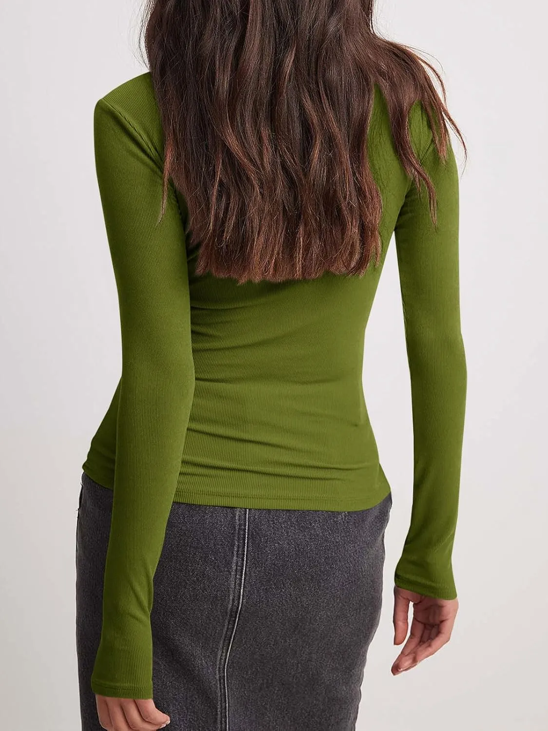 Tankaneo Womens Long Sleeve Polo Shirts V Neck Collared Work Shirt Slim Fit Ribbed Knit Basic Going Out Fall Tops