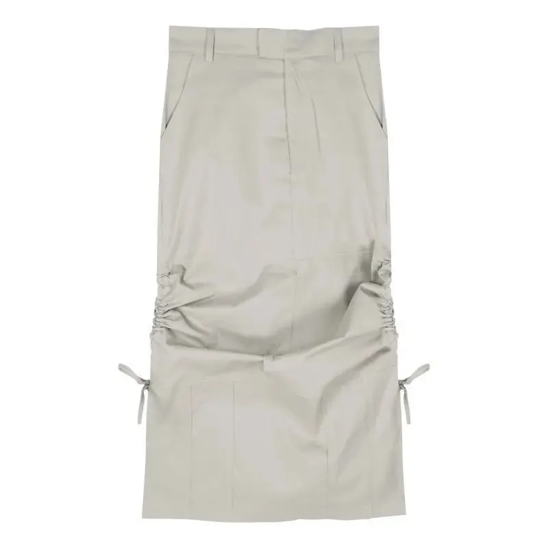 TAVIMART  -  High Street Cargo Skirts for Women Summer New Retro Pleated American Spicy Girl High Waist Slim A-line Split Mid Lenght Skirt