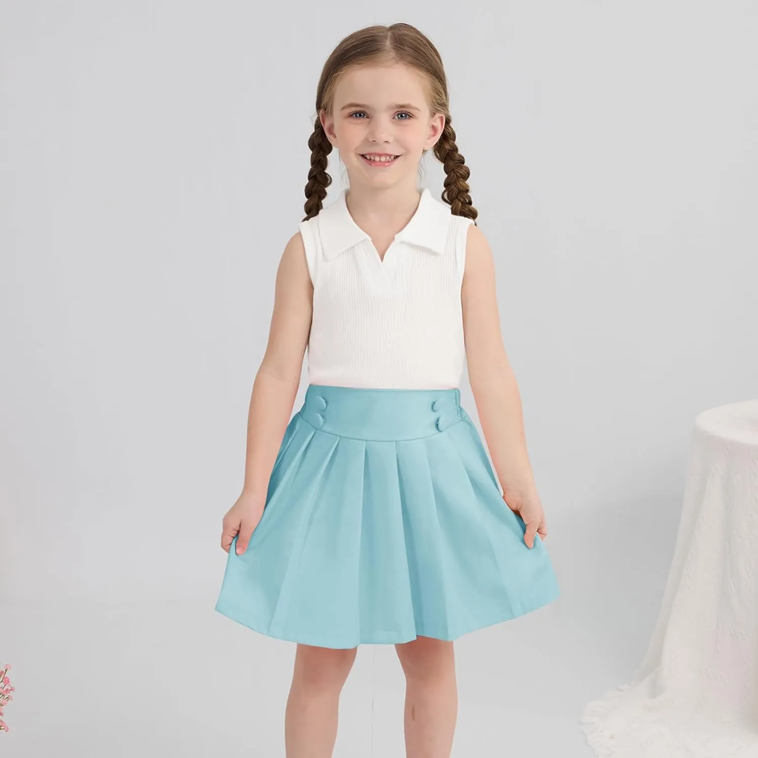 Toddler Girls Athletic Dress Golf Tennis Dress Outfit Sleeveless Golf Shirt and Tennis Skirt 2-7Y