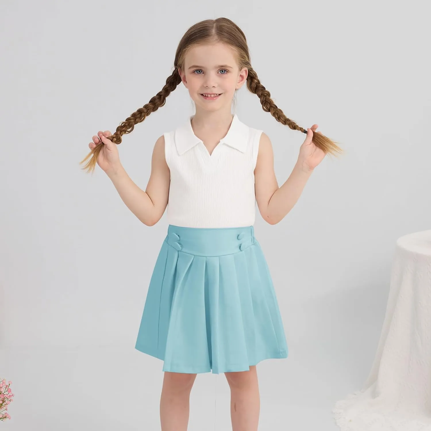 Toddler Girls Athletic Dress Golf Tennis Dress Outfit Sleeveless Golf Shirt and Tennis Skirt 2-7Y