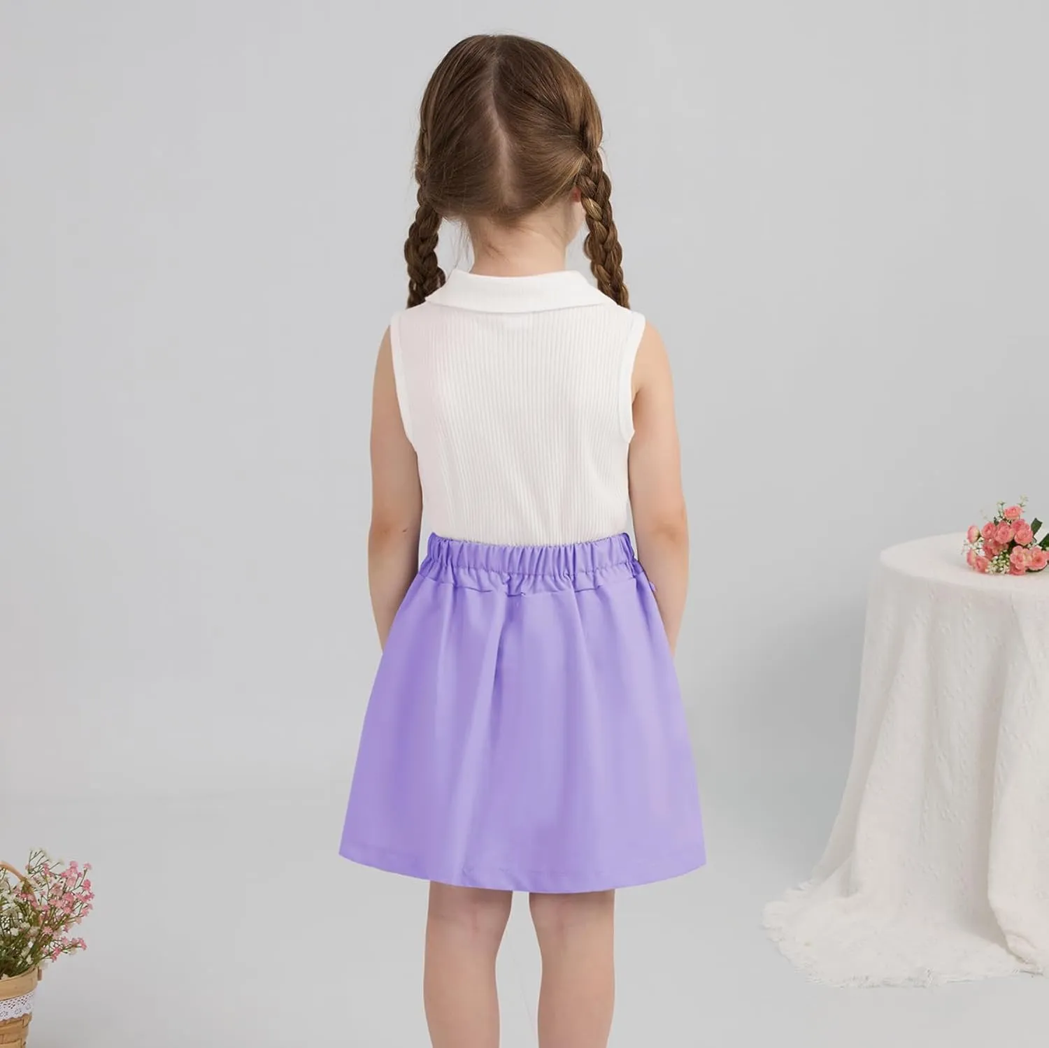 Toddler Girls Athletic Dress Golf Tennis Dress Outfit Sleeveless Golf Shirt and Tennis Skirt 2-7Y