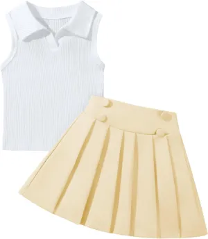 Toddler Girls Athletic Dress Golf Tennis Dress Outfit Sleeveless Golf Shirt and Tennis Skirt 2-7Y