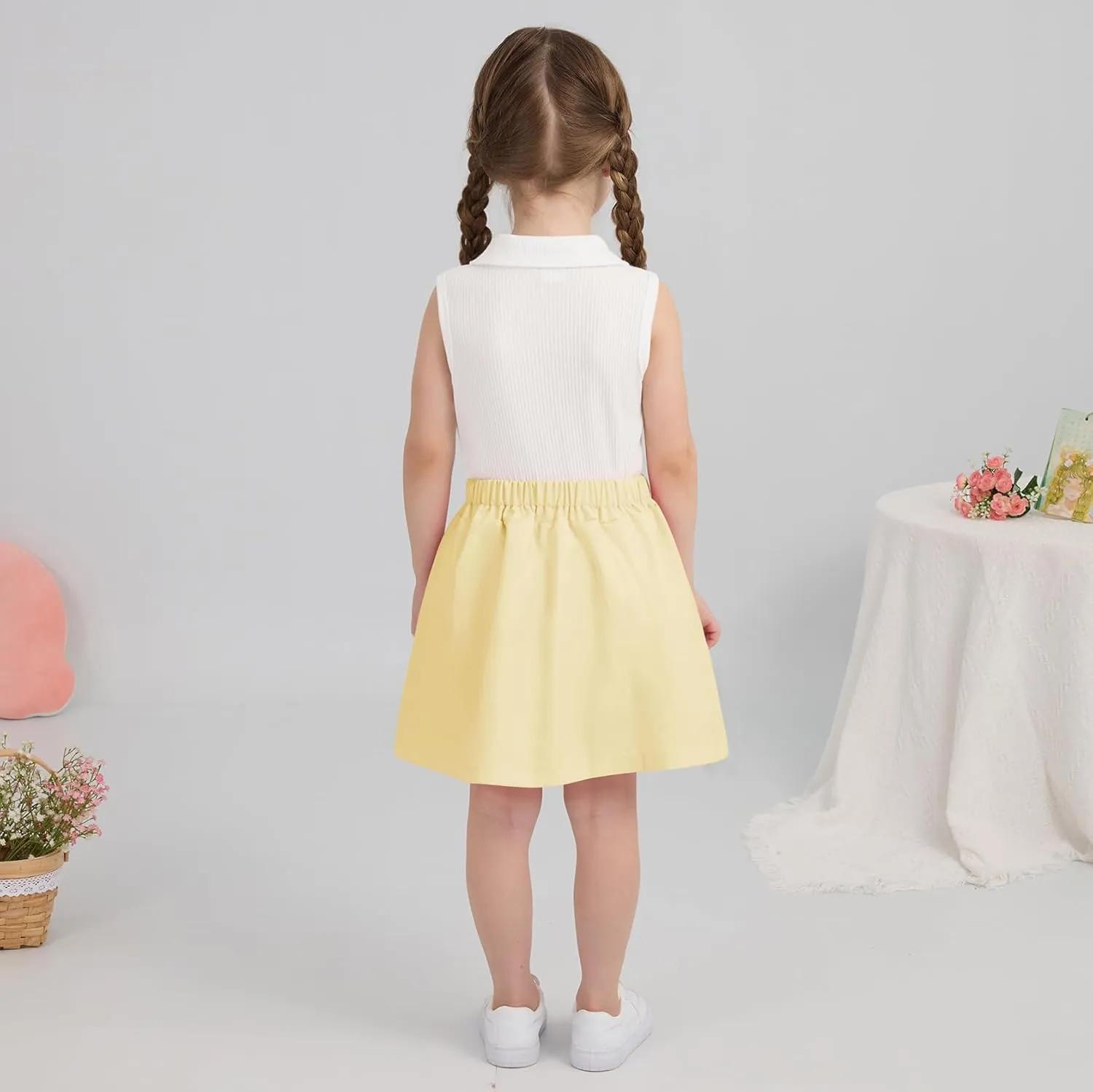 Toddler Girls Athletic Dress Golf Tennis Dress Outfit Sleeveless Golf Shirt and Tennis Skirt 2-7Y