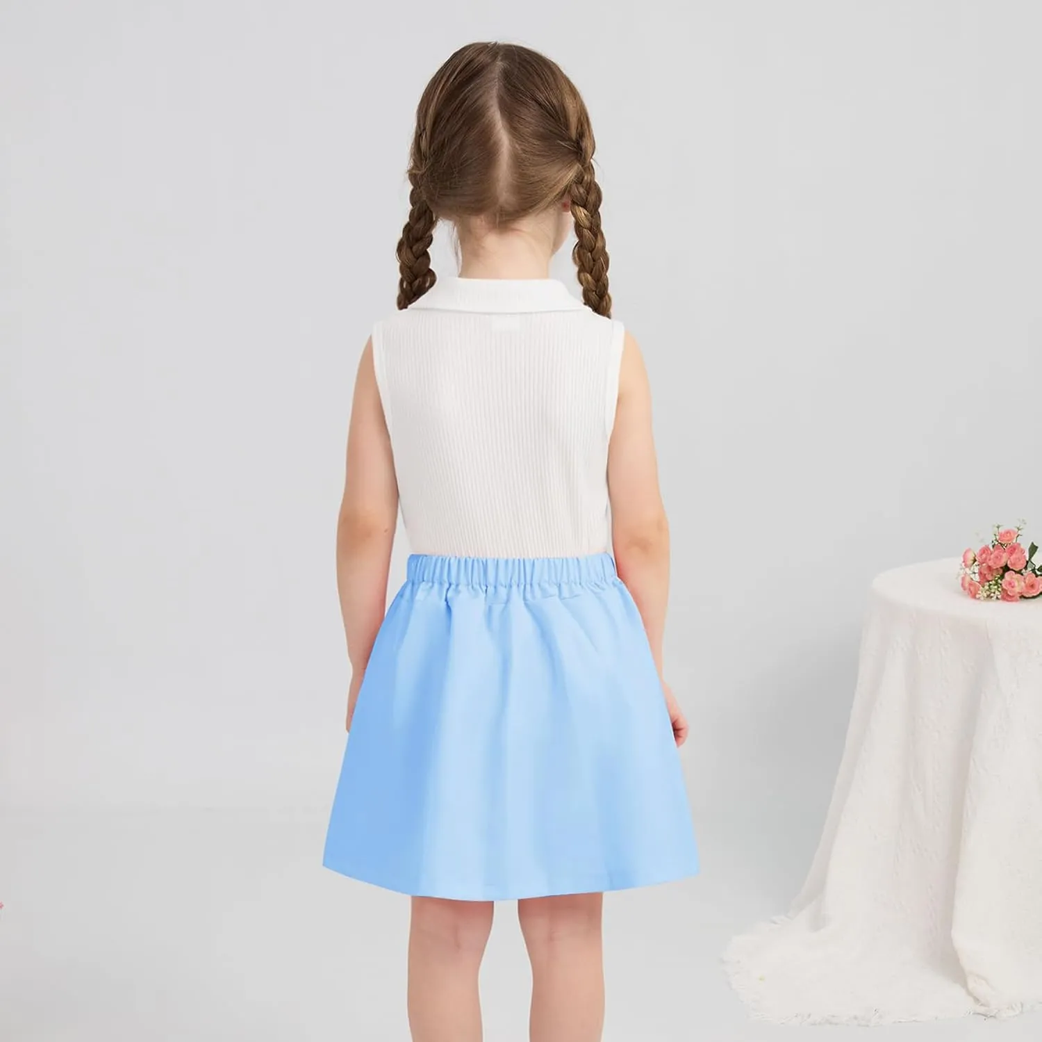 Toddler Girls Athletic Dress Golf Tennis Dress Outfit Sleeveless Golf Shirt and Tennis Skirt 2-7Y