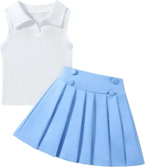 Toddler Girls Athletic Dress Golf Tennis Dress Outfit Sleeveless Golf Shirt and Tennis Skirt 2-7Y