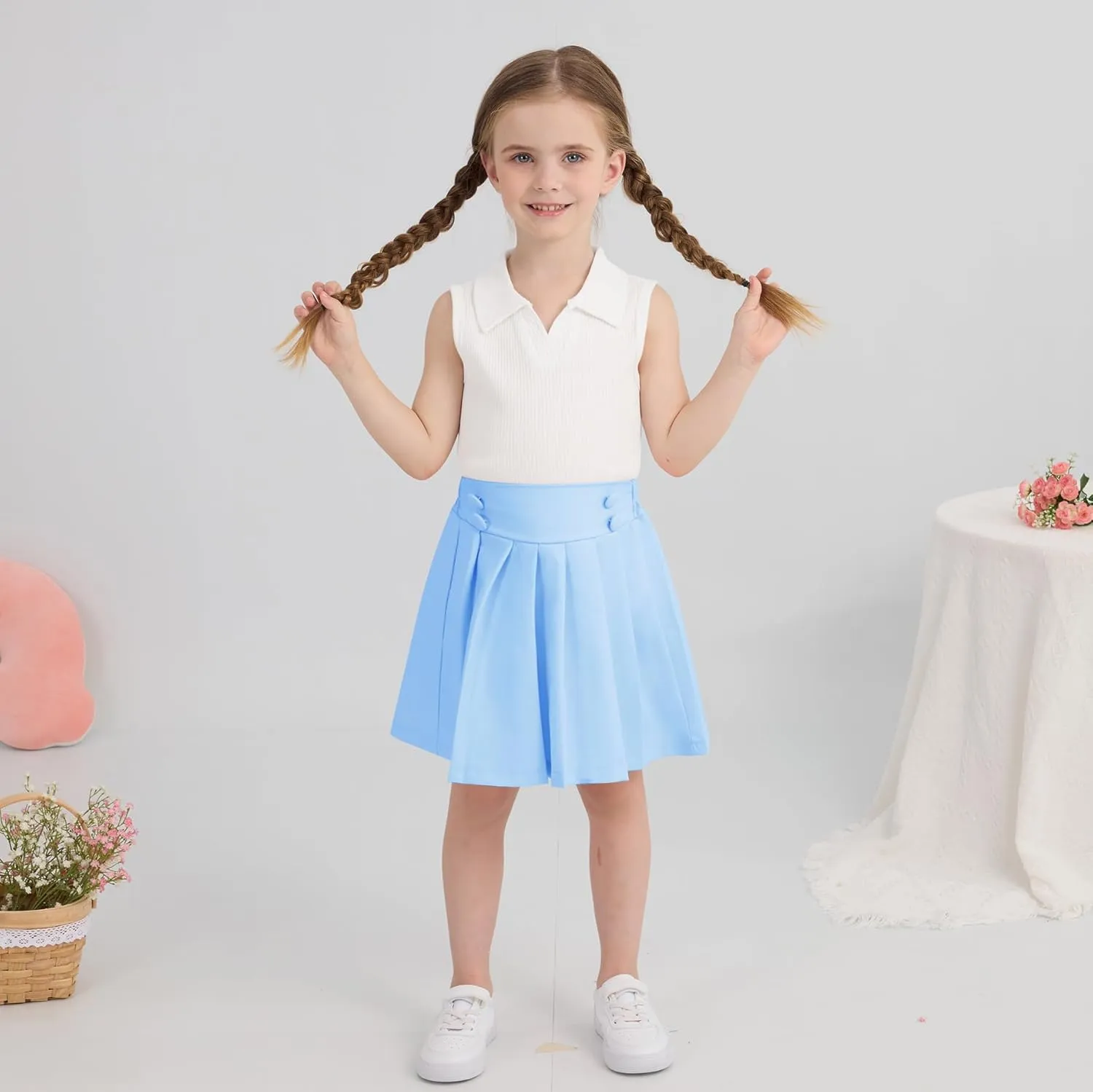 Toddler Girls Athletic Dress Golf Tennis Dress Outfit Sleeveless Golf Shirt and Tennis Skirt 2-7Y