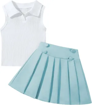 Toddler Girls Athletic Dress Golf Tennis Dress Outfit Sleeveless Golf Shirt and Tennis Skirt 2-7Y