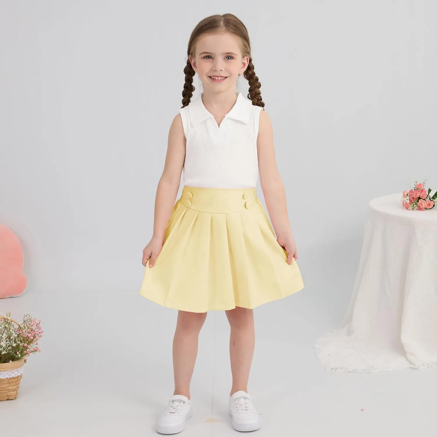 Toddler Girls Athletic Dress Golf Tennis Dress Outfit Sleeveless Golf Shirt and Tennis Skirt 2-7Y