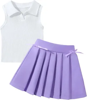Toddler Girls Athletic Dress Golf Tennis Dress Outfit Sleeveless Golf Shirt and Tennis Skirt 2-7Y