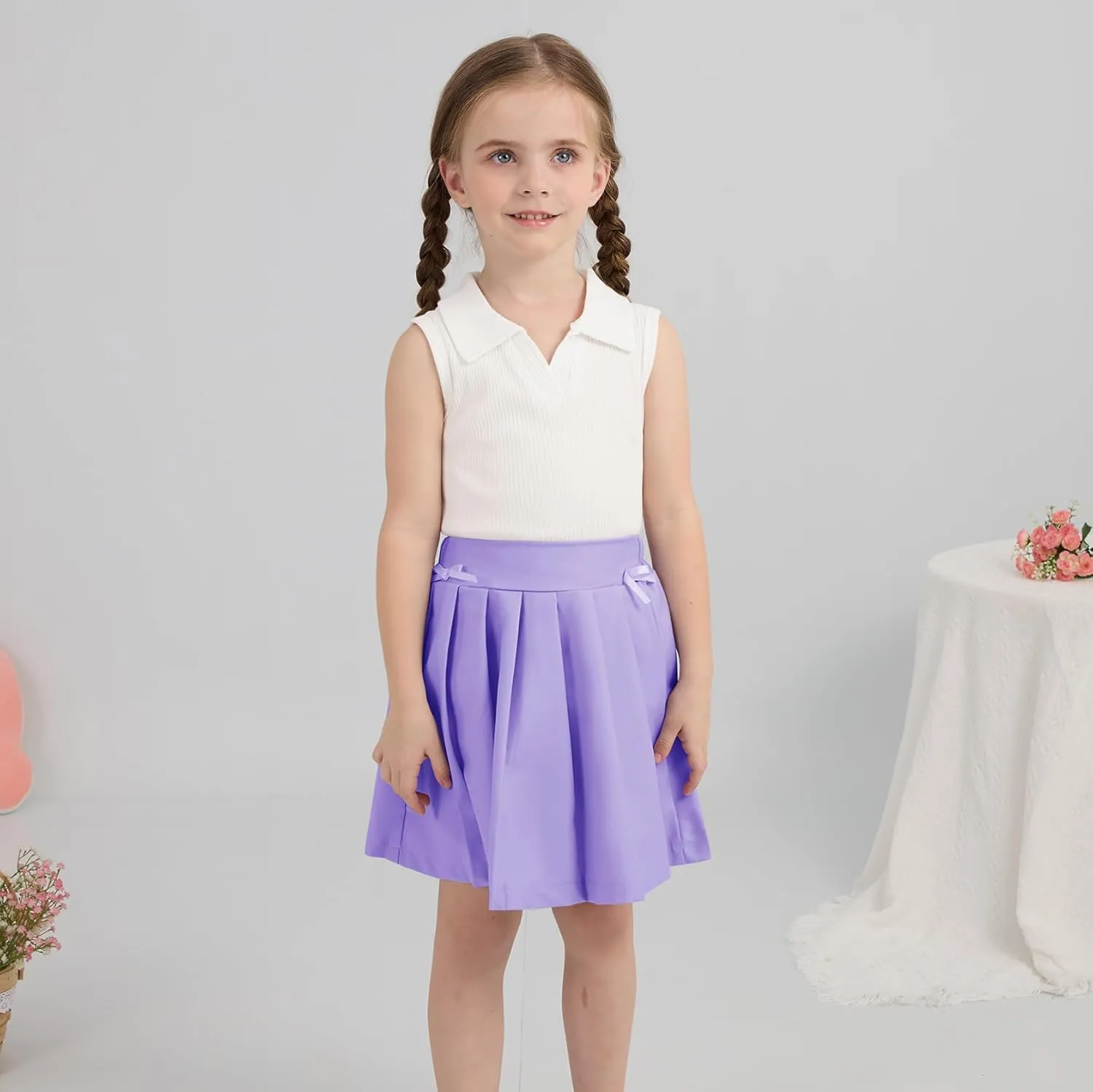 Toddler Girls Athletic Dress Golf Tennis Dress Outfit Sleeveless Golf Shirt and Tennis Skirt 2-7Y