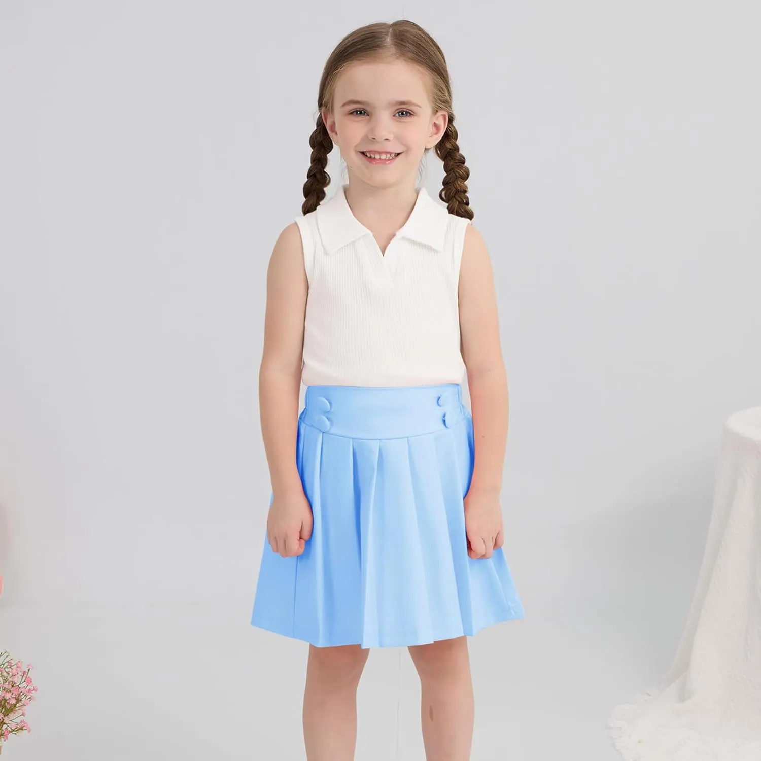 Toddler Girls Athletic Dress Golf Tennis Dress Outfit Sleeveless Golf Shirt and Tennis Skirt 2-7Y