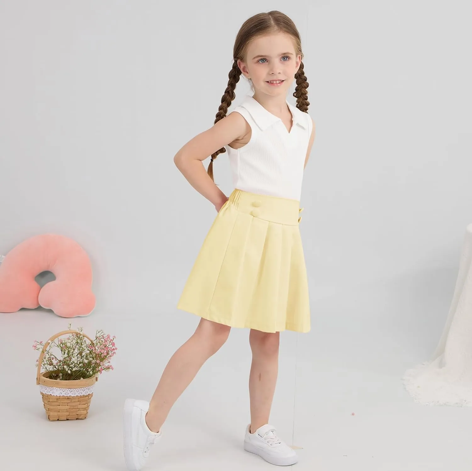 Toddler Girls Athletic Dress Golf Tennis Dress Outfit Sleeveless Golf Shirt and Tennis Skirt 2-7Y
