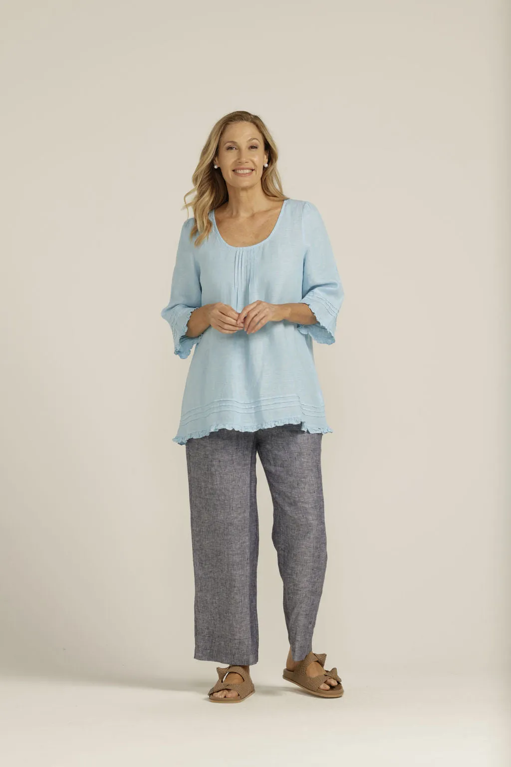Trapeze Blouse Aqua Cross Dyed Linen