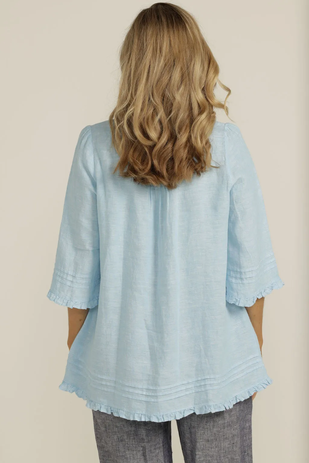 Trapeze Blouse Aqua Cross Dyed Linen