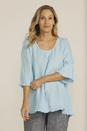 Trapeze Blouse Aqua Cross Dyed Linen