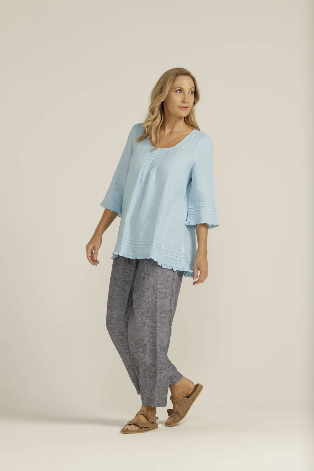 Trapeze Blouse Aqua Cross Dyed Linen
