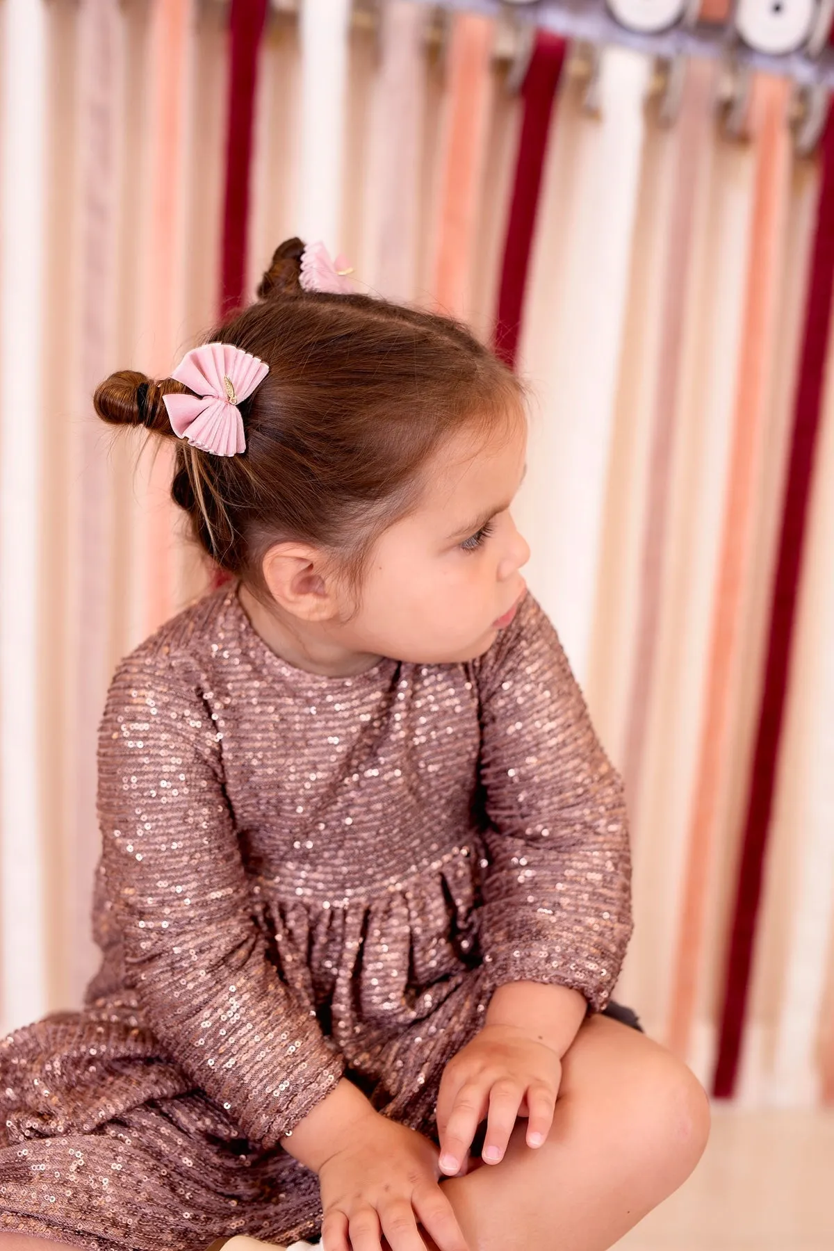Velvet Pleated Butterfly Bow Clip Set - Golden (Handmade in the USA!)