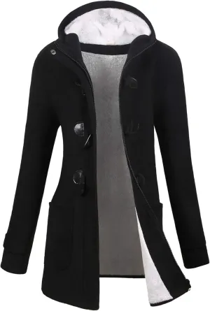 VOGRYE Womens Winter Fashion Outdoor Warm Wool Blended Classic Pea Coat Jacket (FBA) (2XL, Black2-Thicker)