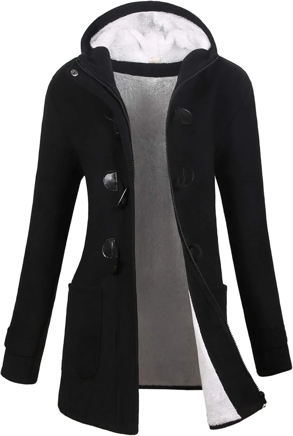 VOGRYE Womens Winter Fashion Outdoor Warm Wool Blended Classic Pea Coat Jacket (FBA) (2XL, Black2-Thicker)