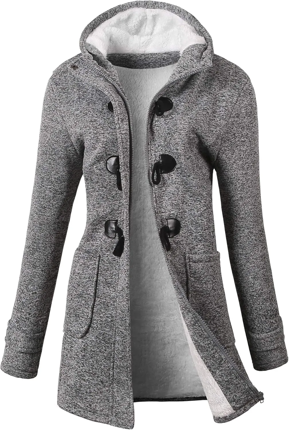 VOGRYE Womens Winter Fashion Outdoor Warm Wool Blended Classic Pea Coat Jacket (FBA) (S, Greyblack-Thicker)