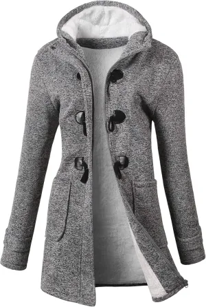 VOGRYE Womens Winter Fashion Outdoor Warm Wool Blended Classic Pea Coat Jacket (FBA) (S, Greyblack-Thicker)