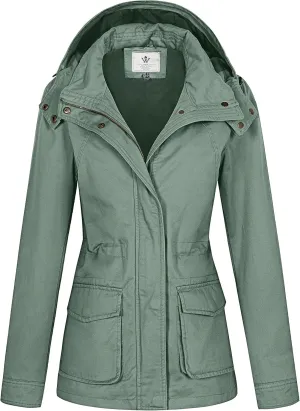 WenVen Women's Anorak Military Jacket Lightweight Casual Cotton Coat with Hood