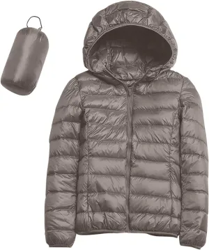 Women's Hooded Packable Puffer Jackets Winter Lightweight Warm Down Coats Trendy Slim Fit Windproof Duck Down Outwear