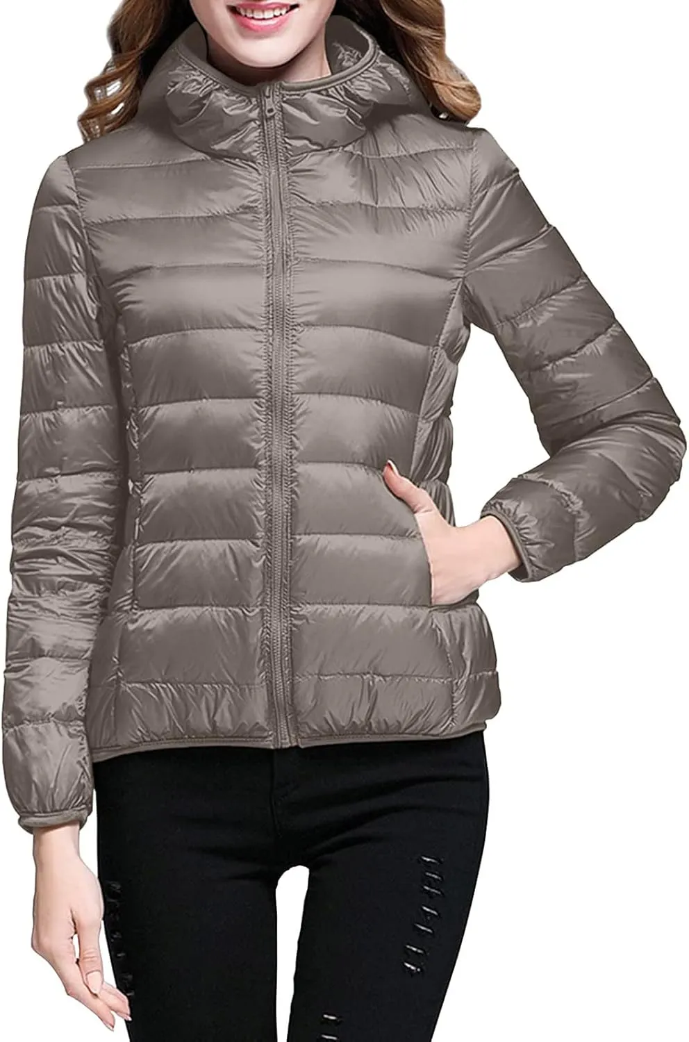 Women's Hooded Packable Puffer Jackets Winter Lightweight Warm Down Coats Trendy Slim Fit Windproof Duck Down Outwear