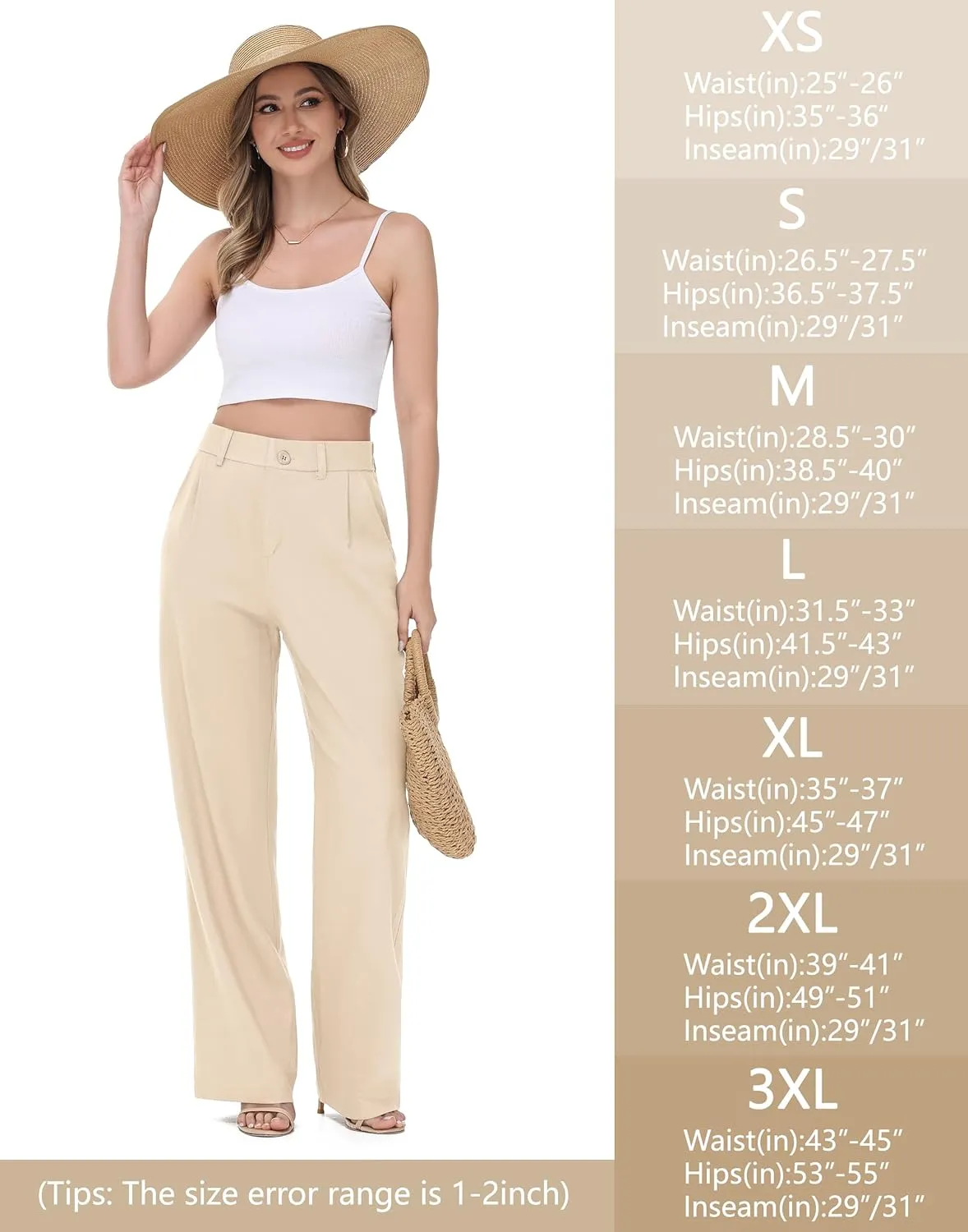 Women's Linen Dress Pants - 29"/31" Wide Leg Business Work Trousers Casual Summer Beach Cotton Slacks with Drawstring