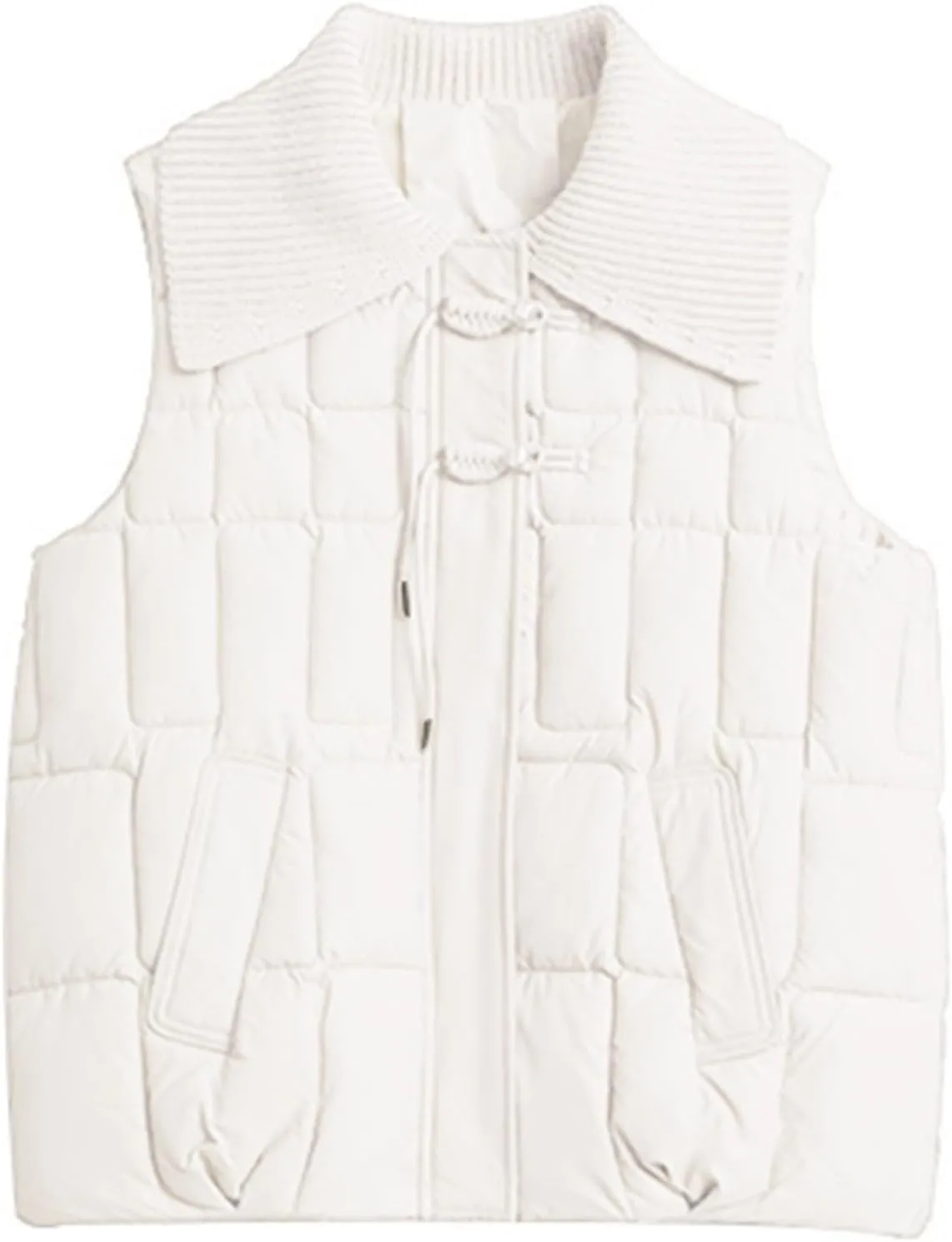 Womens Quilted Vest Lightweight Down Vests Stand Collar Padded Outwear Pockets Trendy Fashion Sleeveless Puffer Jackets