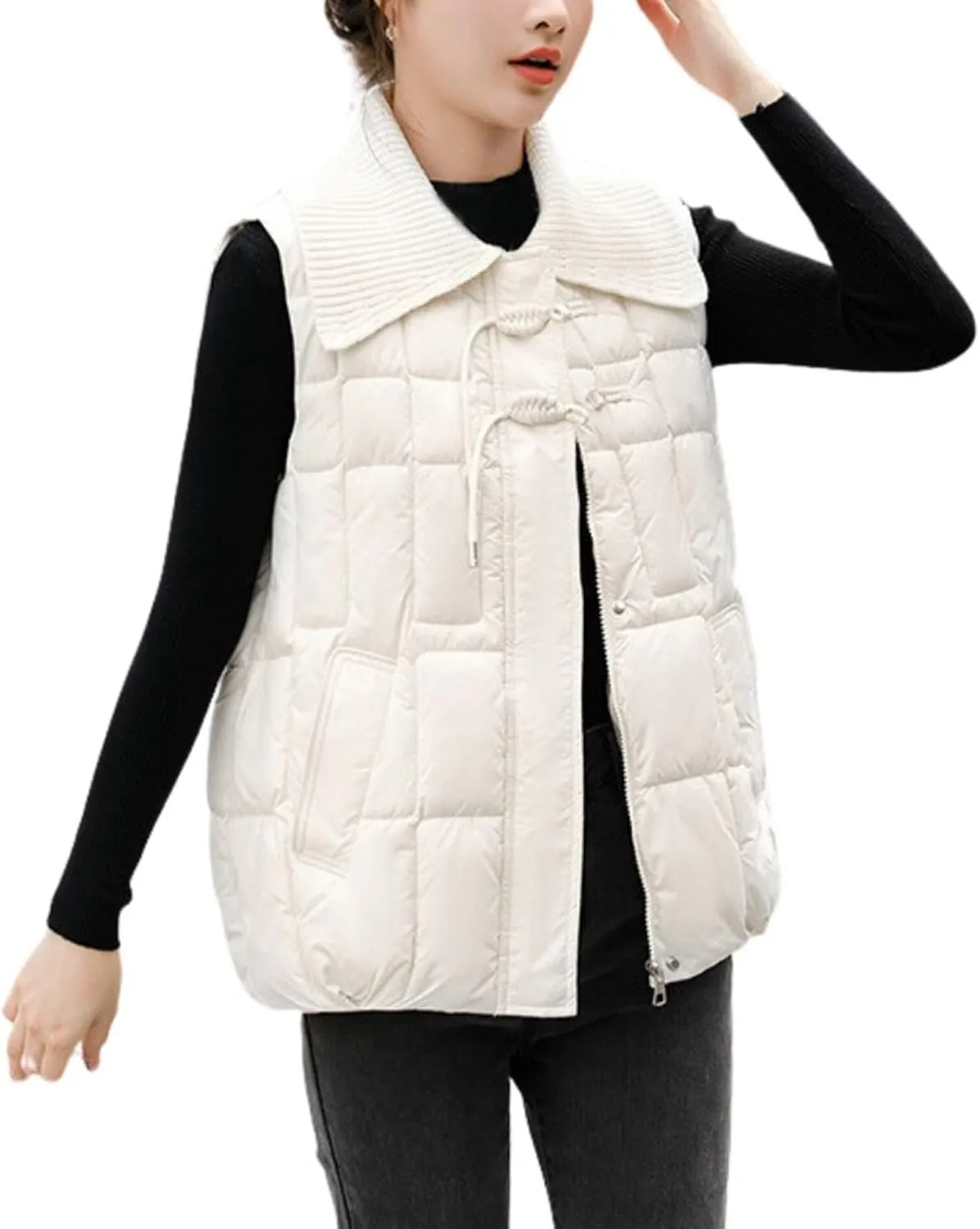 Womens Quilted Vest Lightweight Down Vests Stand Collar Padded Outwear Pockets Trendy Fashion Sleeveless Puffer Jackets