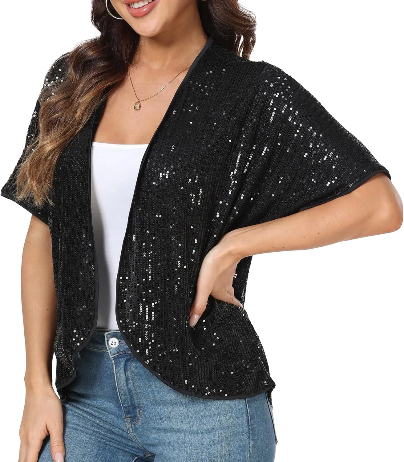 Women's Sequin Sparkle Lightweight Cardigan Casual Party Clubwear Cover Up Glitter Sequin Cardigan
