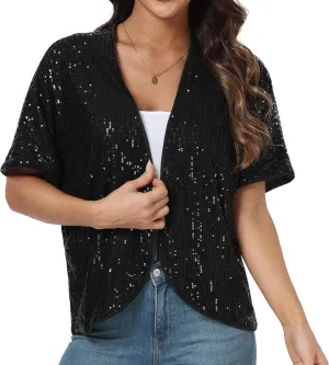 Women's Sequin Sparkle Lightweight Cardigan Casual Party Clubwear Cover Up Glitter Sequin Cardigan