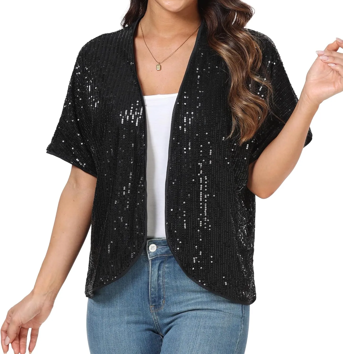 Women's Sequin Sparkle Lightweight Cardigan Casual Party Clubwear Cover Up Glitter Sequin Cardigan