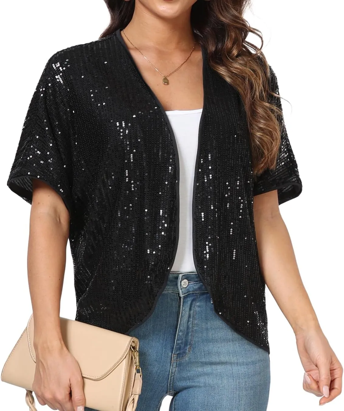 Women's Sequin Sparkle Lightweight Cardigan Casual Party Clubwear Cover Up Glitter Sequin Cardigan
