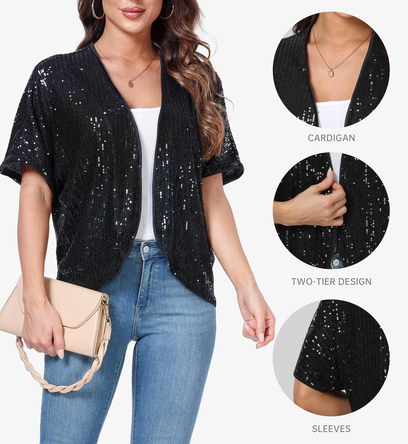 Women's Sequin Sparkle Lightweight Cardigan Casual Party Clubwear Cover Up Glitter Sequin Cardigan
