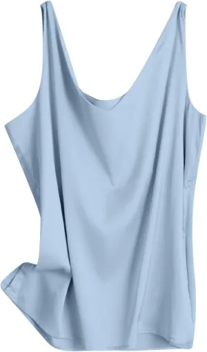 Womens Silk Stain Tank Tops Summer Casual V Neck Sleeveless Blouses Camisole Loose Fit Shirt Dressy Casual Tops