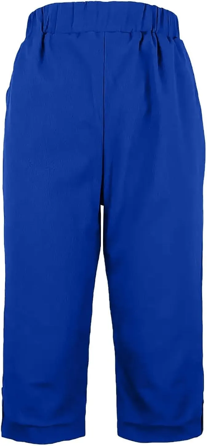 Women's Summer Casual Capri Pants High Waisted Wide Leg Comfortable Soft Knit Mid Length Breathable Workout Yoga
