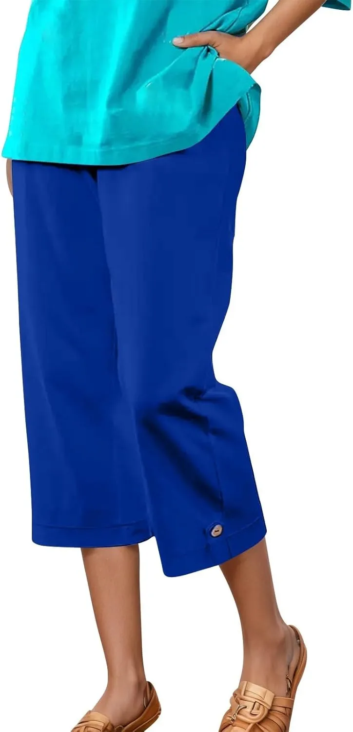 Women's Summer Casual Capri Pants High Waisted Wide Leg Comfortable Soft Knit Mid Length Breathable Workout Yoga