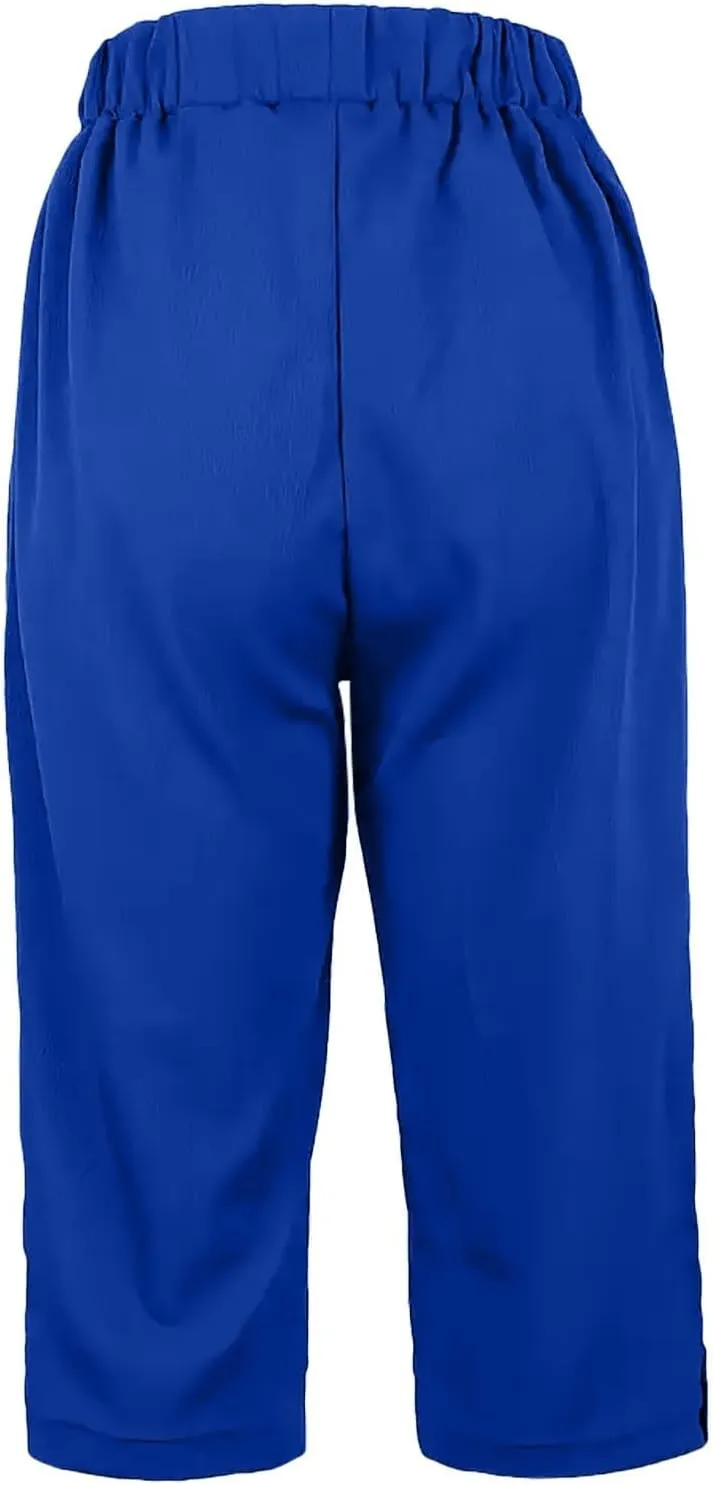 Women's Summer Casual Capri Pants High Waisted Wide Leg Comfortable Soft Knit Mid Length Breathable Workout Yoga
