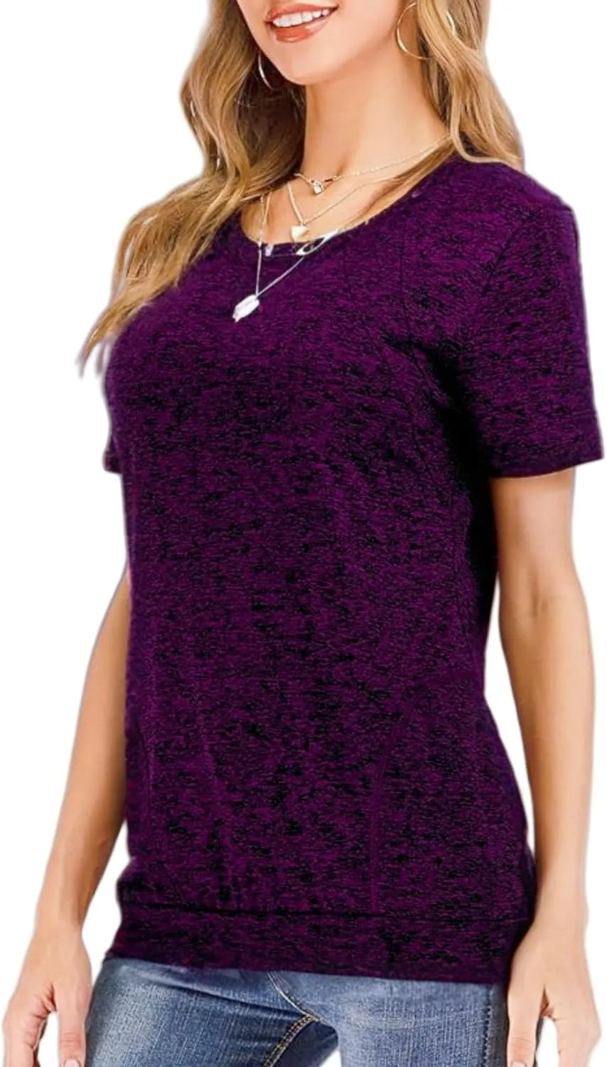 Womens Summer Short Sleeve Round Neck Quick Dry Cool Tunic Tops Loose Gym Workout T-Shirt with Pockets