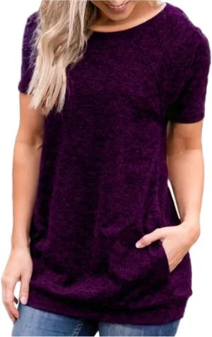 Womens Summer Short Sleeve Round Neck Quick Dry Cool Tunic Tops Loose Gym Workout T-Shirt with Pockets